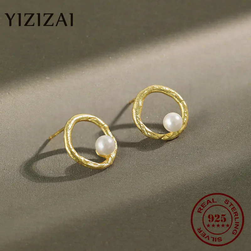 

YIZIZAI 100% стерлингового серебра Классический круглый пресноводный жемчуг, серьги со шпилькой, для женщин, ювелирные изделия высокого качеств...