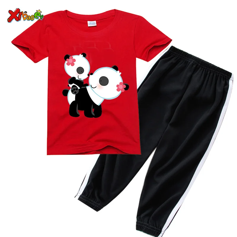 

Kids 2021 Summer Toddler Boy Clothes Panda Short Sleeve T-shirt + Mosquito Pants 2 Piece Sportswear Baby Boys Girls Clothing Set