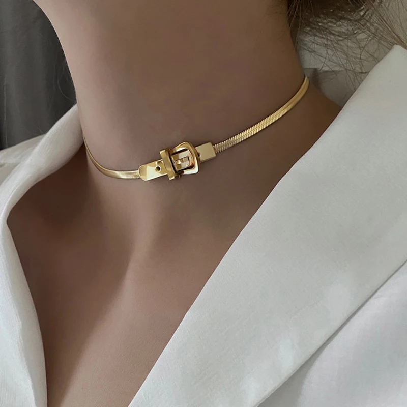 Классическое ожерелье-чокер из титановой стали в форме пряжки для женщин новые