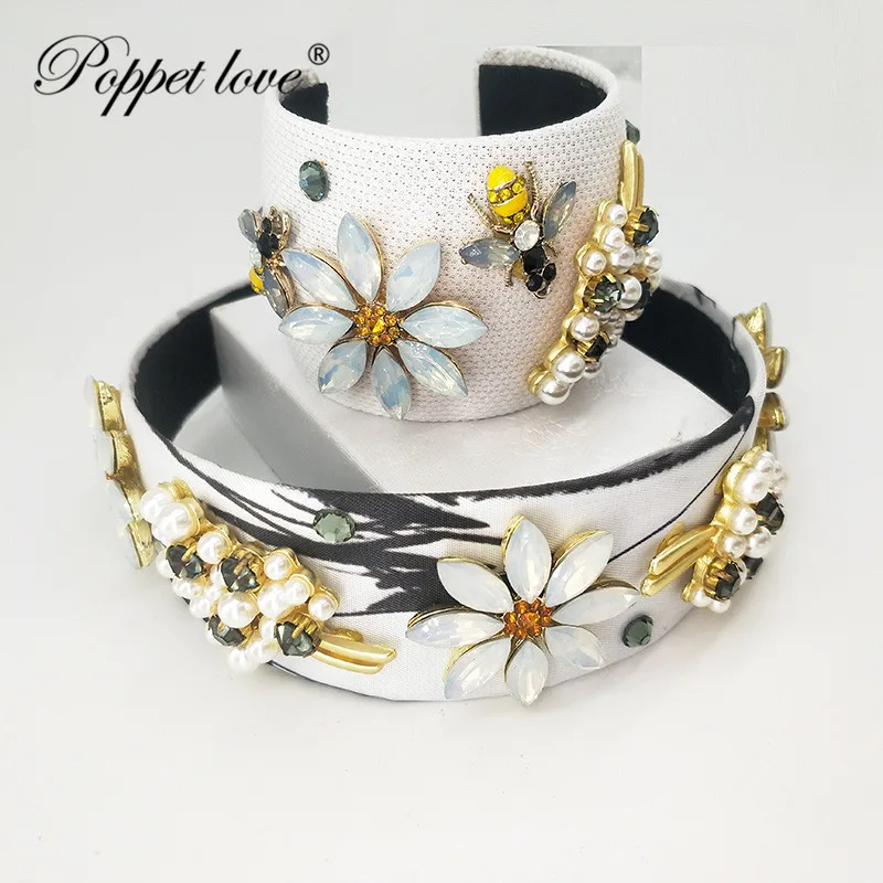 Повязка на голову женская в богемном стиле винтажный ободок с бусинами виде