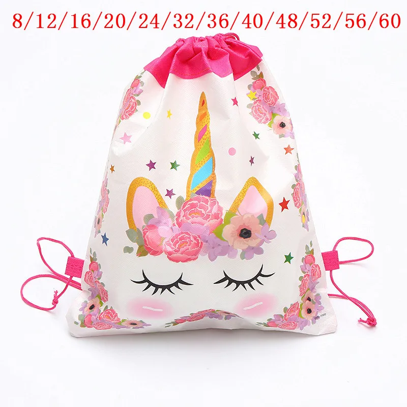 8Pcs/60Pcs Unicorn Drawstring bag for Girls Travel Storage Package School Backpacks Children Birthday Party Favors | Дом и сад