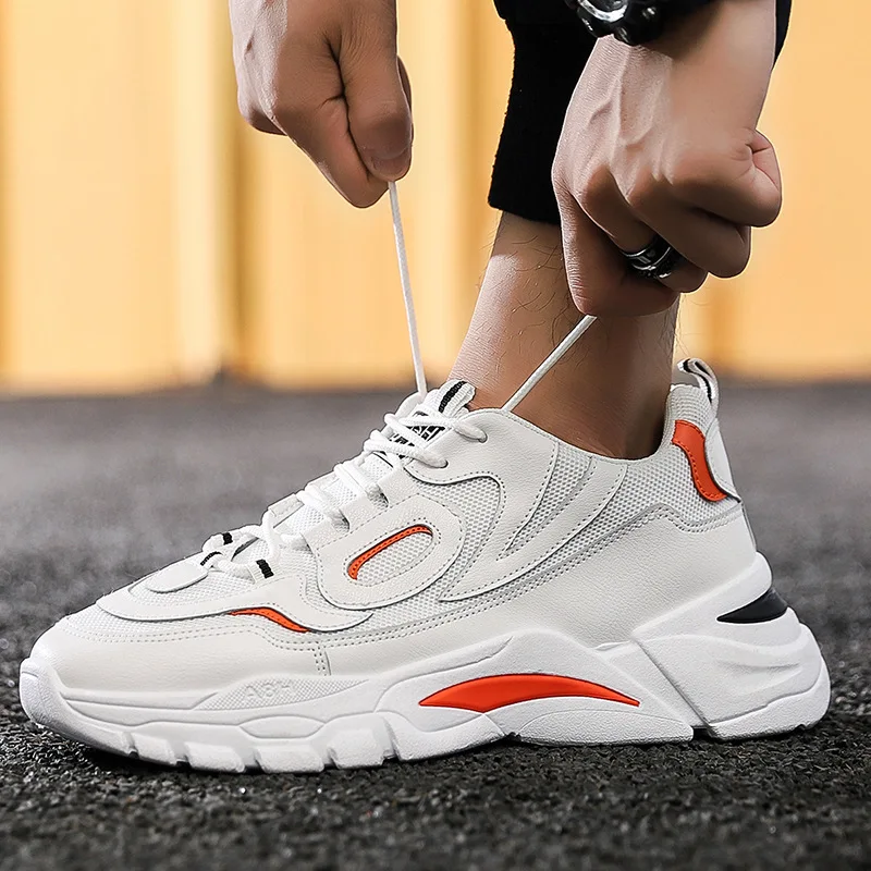 Кроссовки мужские из ПУ кожи массивная подошва на шнуровке дышащие модная