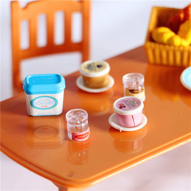 

7Pcs Dollhouse Miniature Yogurt ice cream Milk Egg Pudding Cup Toys Doll Food Miniatura Kitchen Accessories