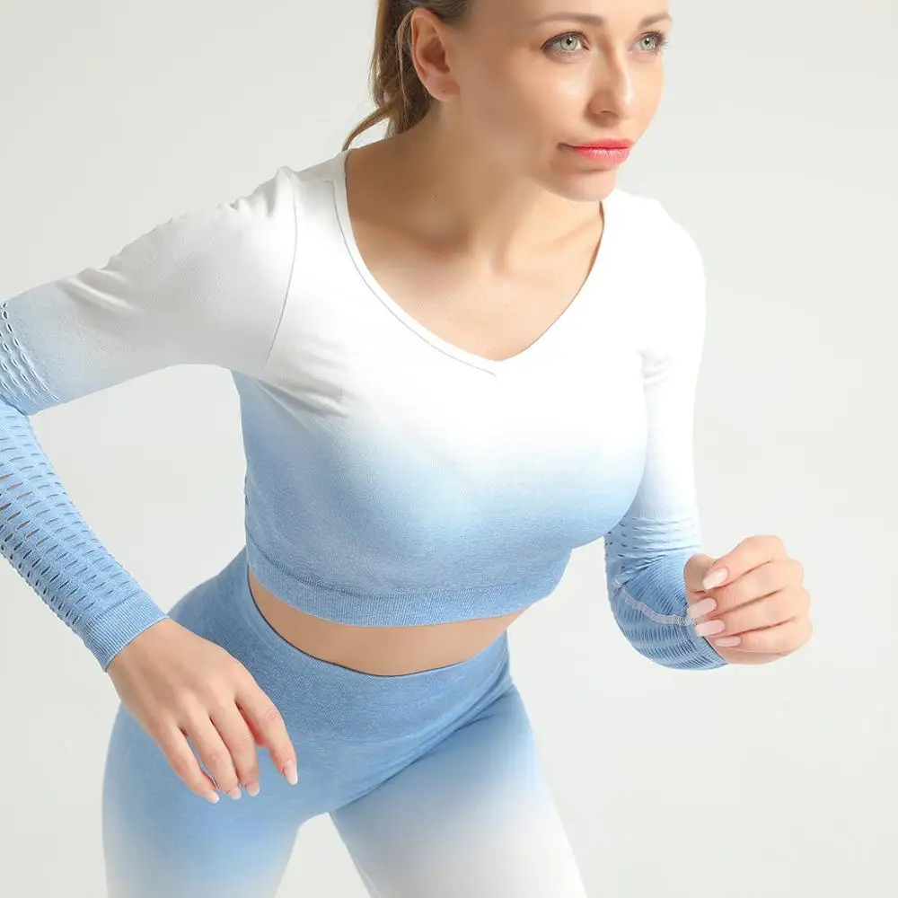 2020 женский бесшовный комплект для йоги одежда с эффектом омбре спортзала высокой