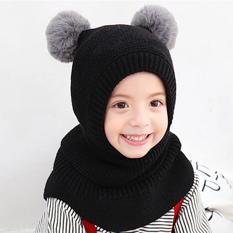 21 новая зимняя плюшевая детская шапка три в одном вязаная шапочка для маленьких