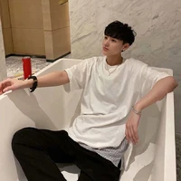 fake two piece fake two piece patchwork striped harajuku oversized t shirt o neck short sleeve summer men 2021 new ulzzang tops