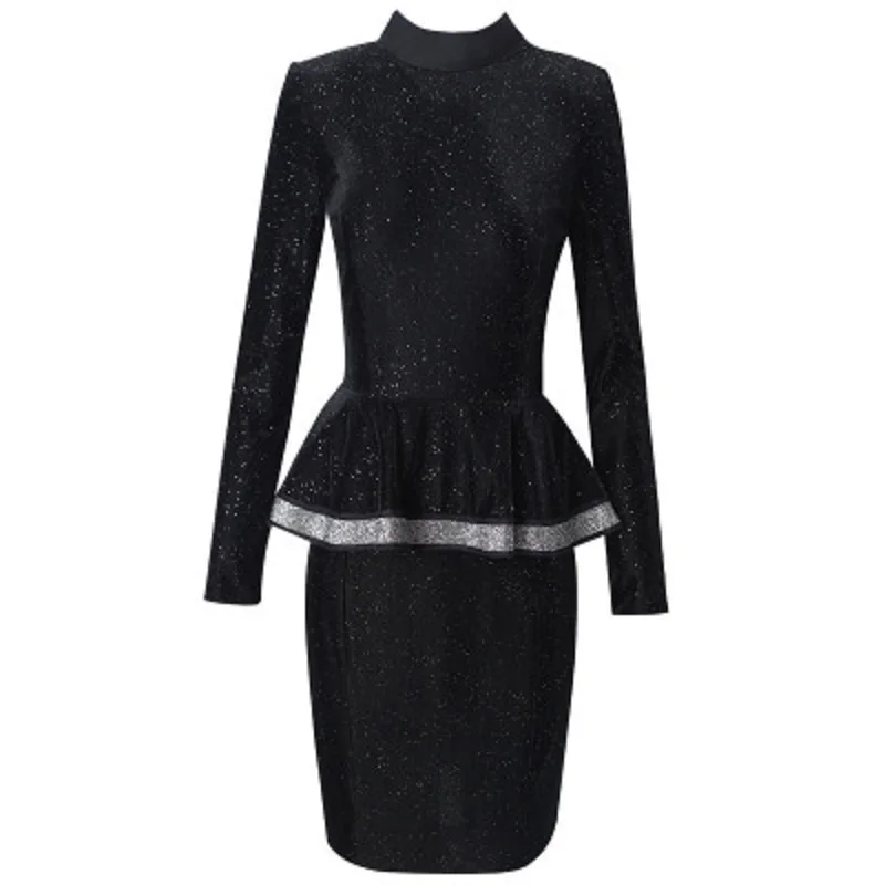 

Superior 2021 new quality Pencil Office Lady dress Women Bow velvet Party Dress Plus Size winter Package hip Ruffles dresses