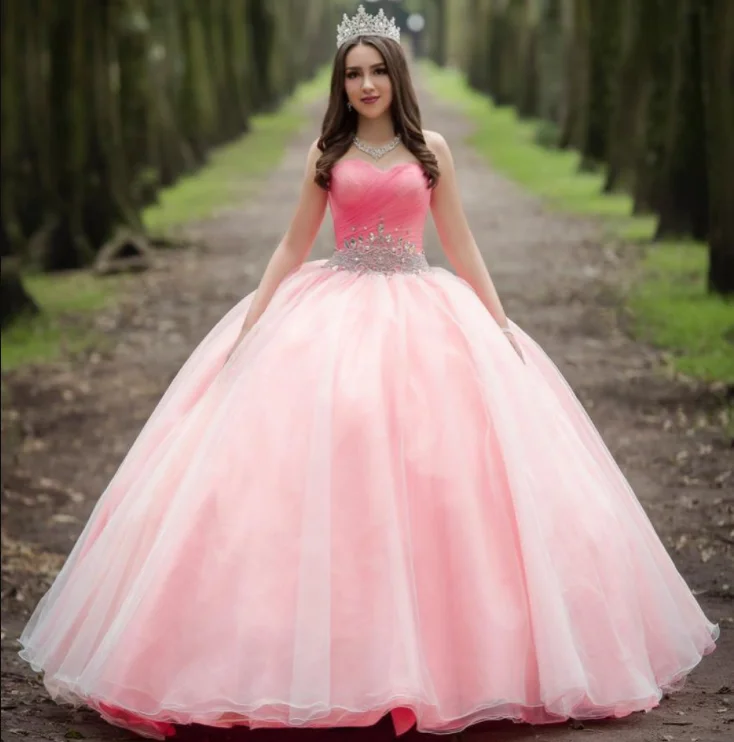 Великолепная Quinceanera платье розовое бальное 2020 Милая со стразами и бисером