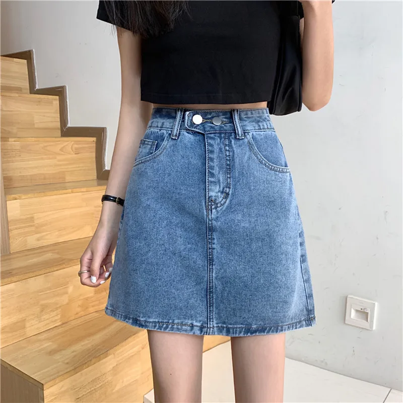 

Винтажная шикарная модная однотонная летняя новая Повседневная Свободная джинсовая женская популярная универсальная тонкая трапециевидн...