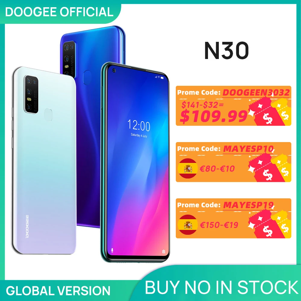 DOOGEE N30 Full Netcom 6 5 дюймовый перфорированный дисплей четыре камеры 128 ГБ ПЗУ