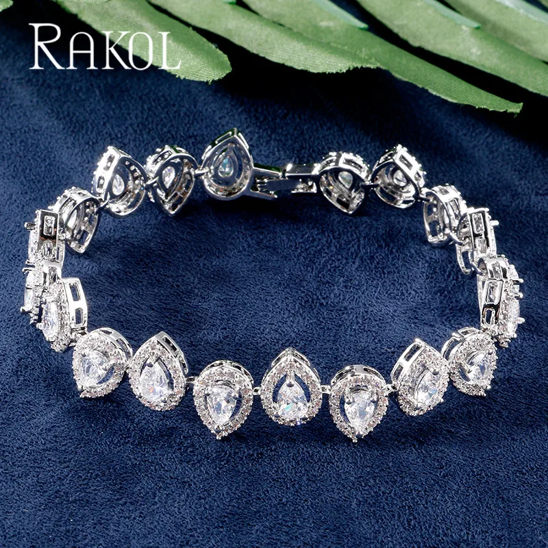 Бренд RAKOL роскошный дизайн известный капля воды кубический цирконий свадебные