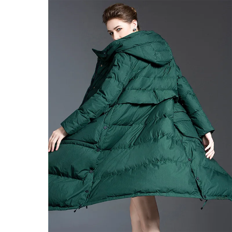 Thickened Warm Hooded Women's Design 2021 Winter New Loose Long Sleeve Down Jacket Wide-waisted