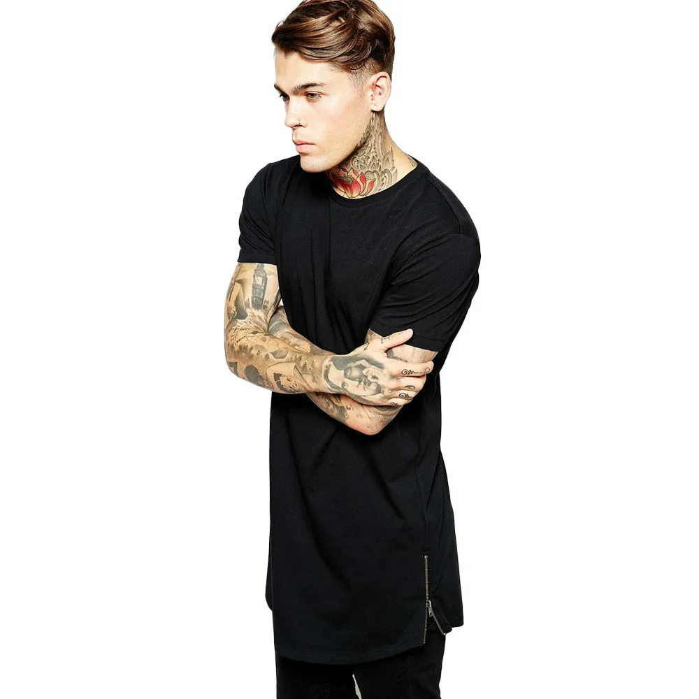 Мужская удлиненная футболка уличная одежда черная в стиле хип-хоп очень длинная
