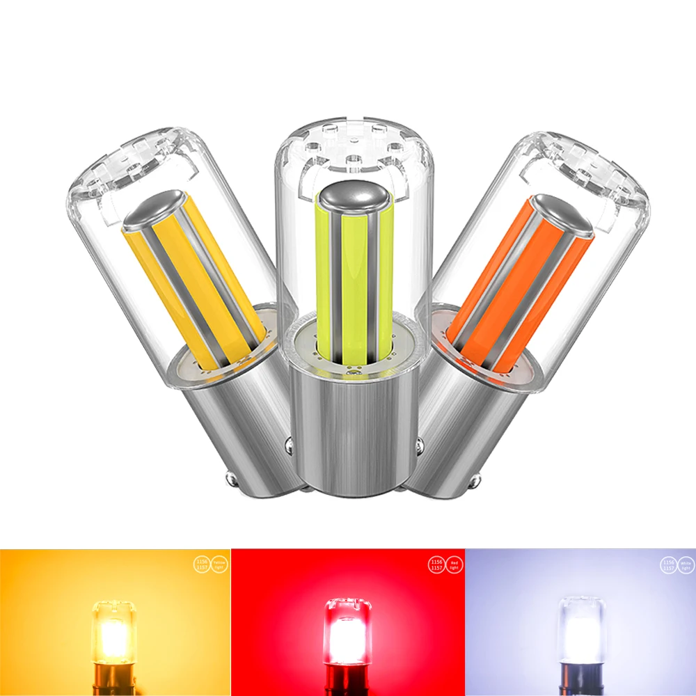1156 1157 Светодиодная лампа BA15S BAY15D P21W P21/5W Led R5W R10W автомобильные поворотные сигнальные огни Задний свет COB 12 в автомобильный белый красный желтый
