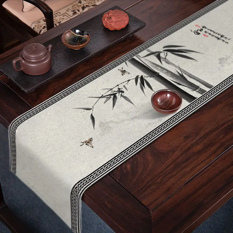 

Chinese Table Runner Cotton Linen Zen-like Painting Tea Mat Table Runner Vintage Painting Linen Tea Table Cloth Art Home Decor
