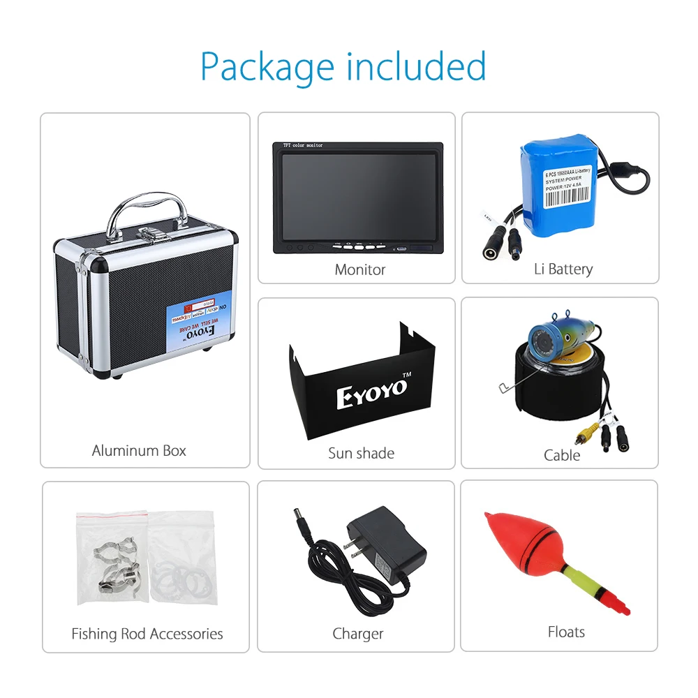 Цена Eyoyo CR110-7 оригинальная 15 м 6400 мАч подводная рыболовная камера рыболокатор Водонепроницаемая подводная камера для рыбалки 12 шт. инфракрасный