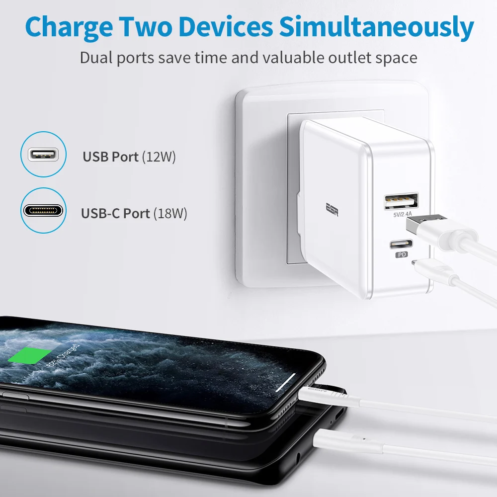 Зарядное устройство ESR с разъемом USB Type C на Lightning 30 Вт|Зарядные устройства для