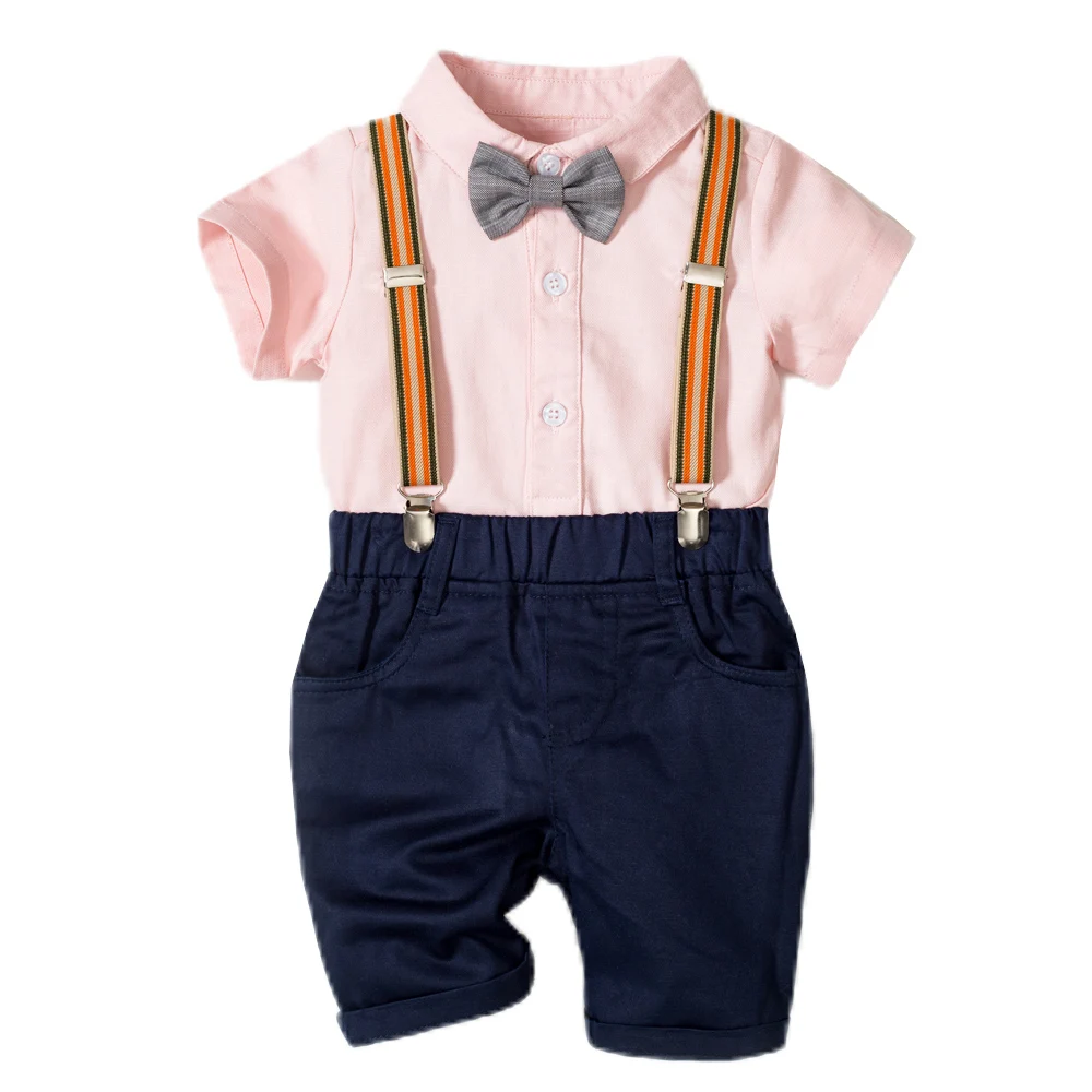

Newborn Romper Suit Baby Boy Clothes Cotton Solid Jumpsuit + Navy Shorts + Belt 4 PCS Children Birthday Dress Infant Clothes