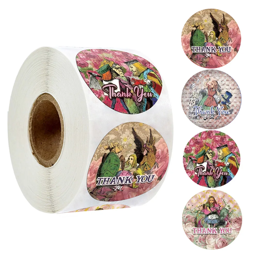 

500 шт/рулон мультфильм милые наклейки 1 дюйм спасибо Скрапбукинг этикетки для печати для детей Канцтовары круглые клейкие этикетки Pegatinas