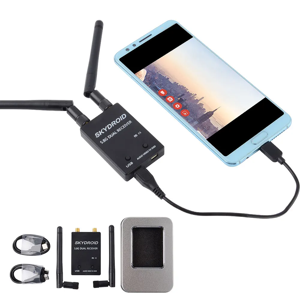 Skydroid-antena Dual 5,8G UVC, receptor de Audio FPV de 150CH para Android, tel&eacute;fono m&oacute;vil, tableta, tel&eacute;fono inteligente, transmisor RC, receptor FPV-0