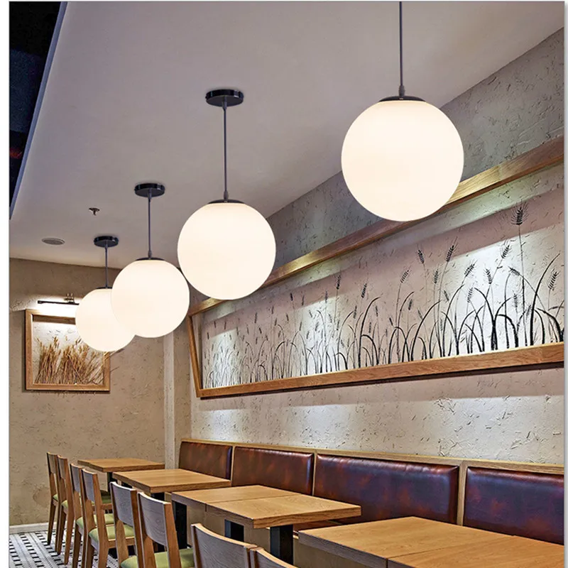

White Glass Ball Pendant Lamp Modern Industrial Pendant Light for High Ceilings Single Hanging Lights Modern Dining Room Lamp