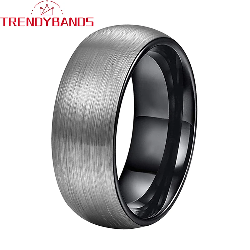 

Tungsten Ring Black Wedding Bands 8MM Mens Womens Domed Brushed Finish Couple's Engagement Rings Jewelry Comfort Fit