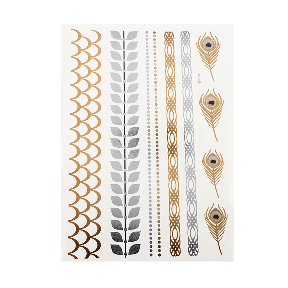 Водонепроницаемая Татуировка Flash металлик золото серебро Женская мода хна/перо