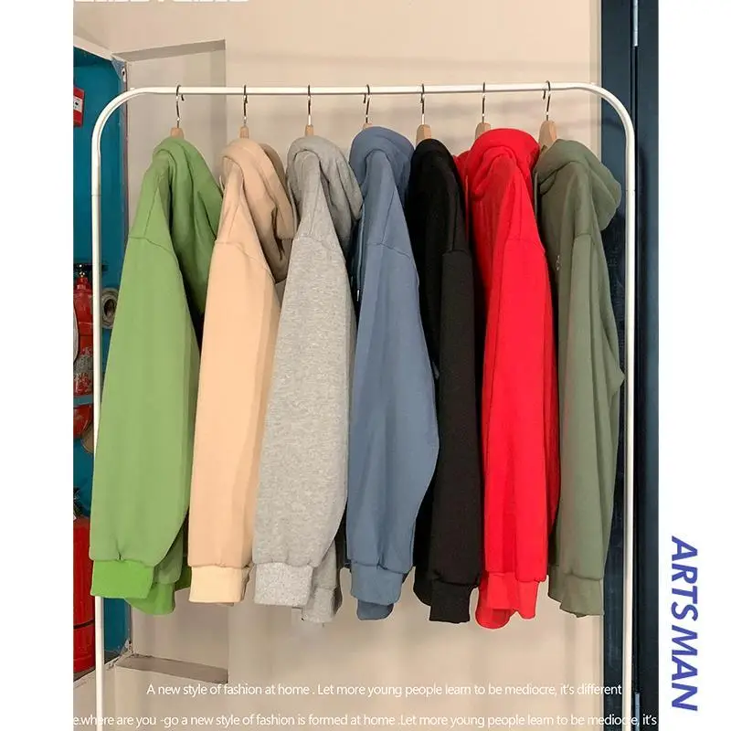 

Hong Kong style solid color hooded couple's sweater casual boys and girls loose Plush thickened autumn and winter jacket