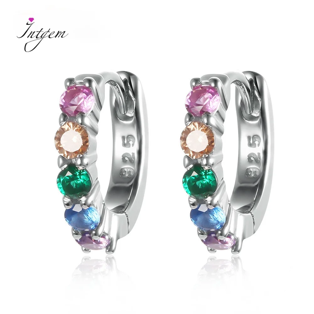 

S925 Sterling Silver Hoop Earring Multicolor Zircon Silver Circle Earrings for Women Girl Color Small Ear Hook Jewelry Gifts