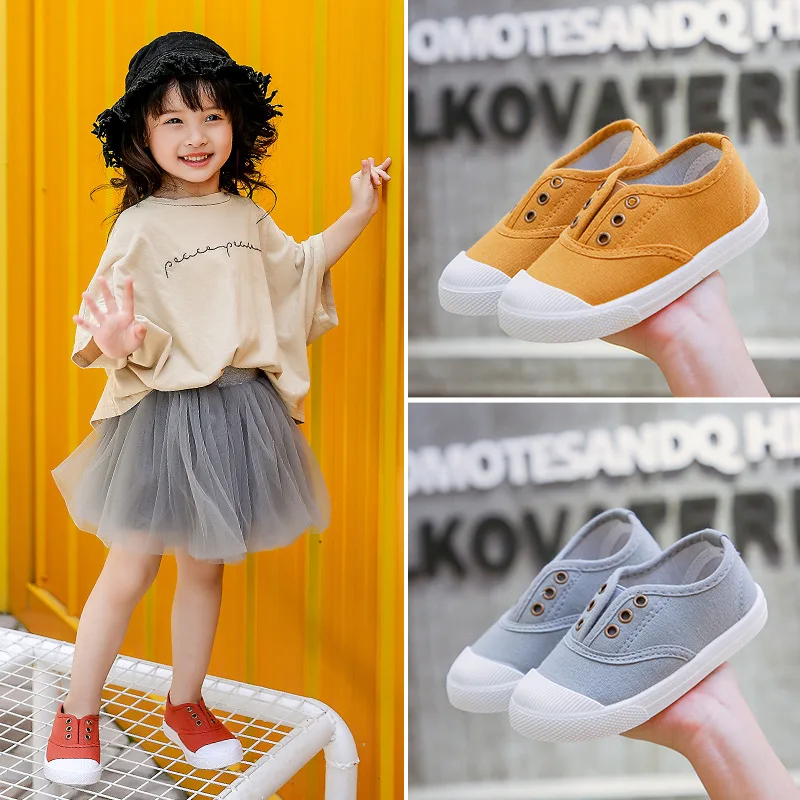 Детская обувь для мальчиков парусиновая дышащего материала девочек Белые туфли