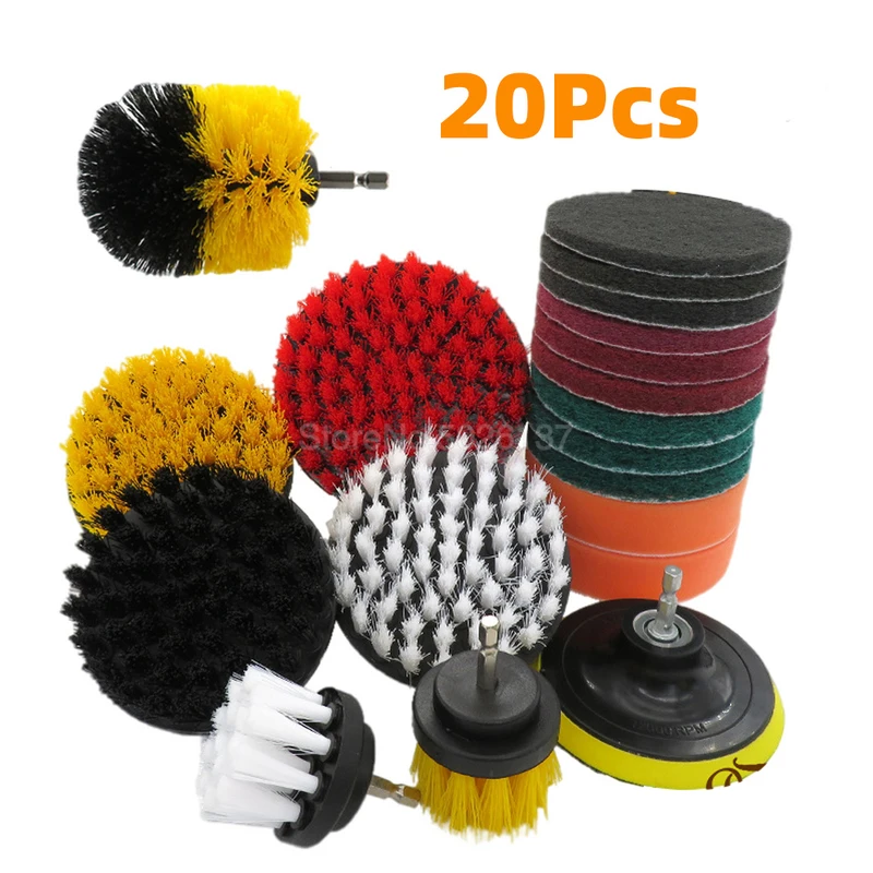 

20 Pcs/set Drill Brush Power Scrubber Cleaning Kit Bathroom Surfaces Tub Shower Tile Toilet Attachment Set Car Polisher With