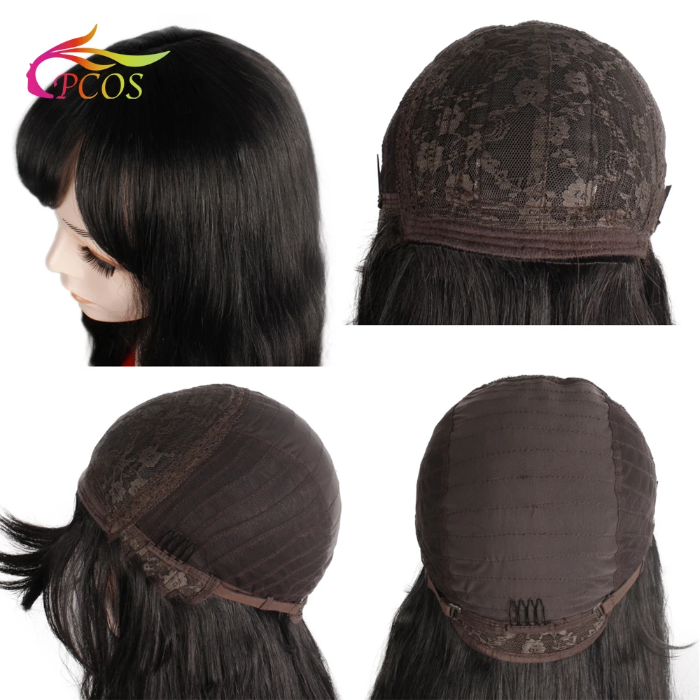 

CPCOS Long Natural Black Womens Wigs with Bangs Water Wave Heat Resistant Synthetic Black Wigs for Women African American