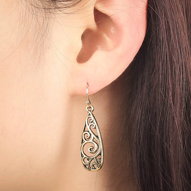 

Indian Style 1 Pair Jewelry Boho Earings Jewellery Women's Vintage Metal Carved Court Tassel Earrings For Women