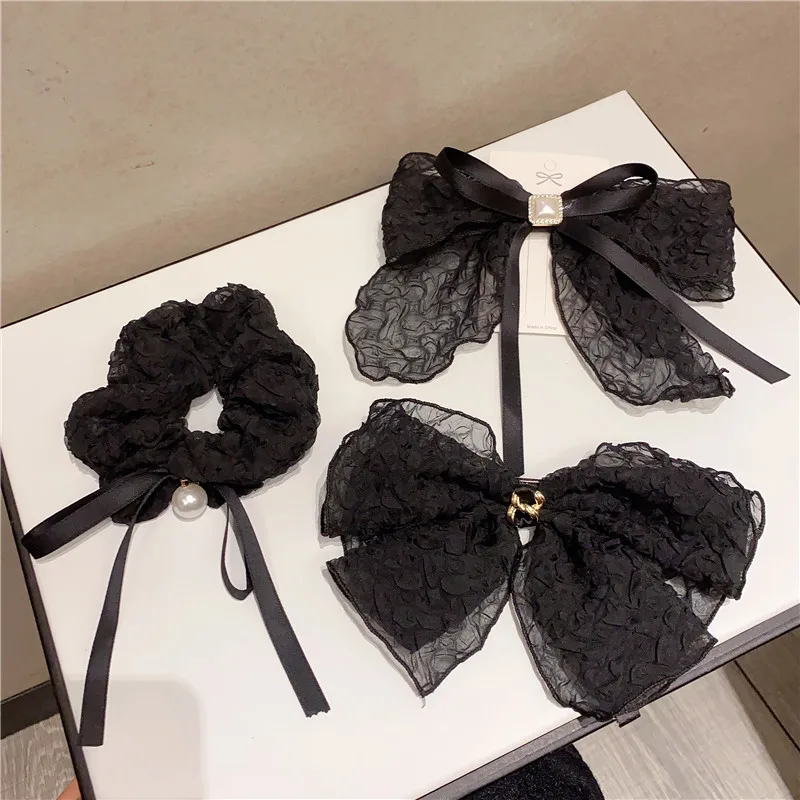 

New Korea Headwear Hair Accessories Seersucker Lace Bow Hairpin Ladies Elegant Spring Clip Top Clip Hairband Accessories