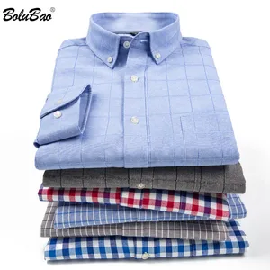 Мужская Повседневная рубашка BOLUBAO, хлопковая рубашка в клетку с длинным рукавом, Однотонная рубашка под смокинг, классические рубашки