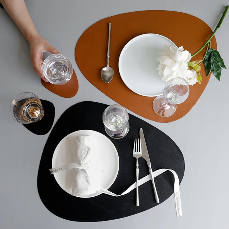 

Leather Placemats Household Waterproof Oil Resistant Non-Slip PU Table Mats Heat Insulation Mats PVC