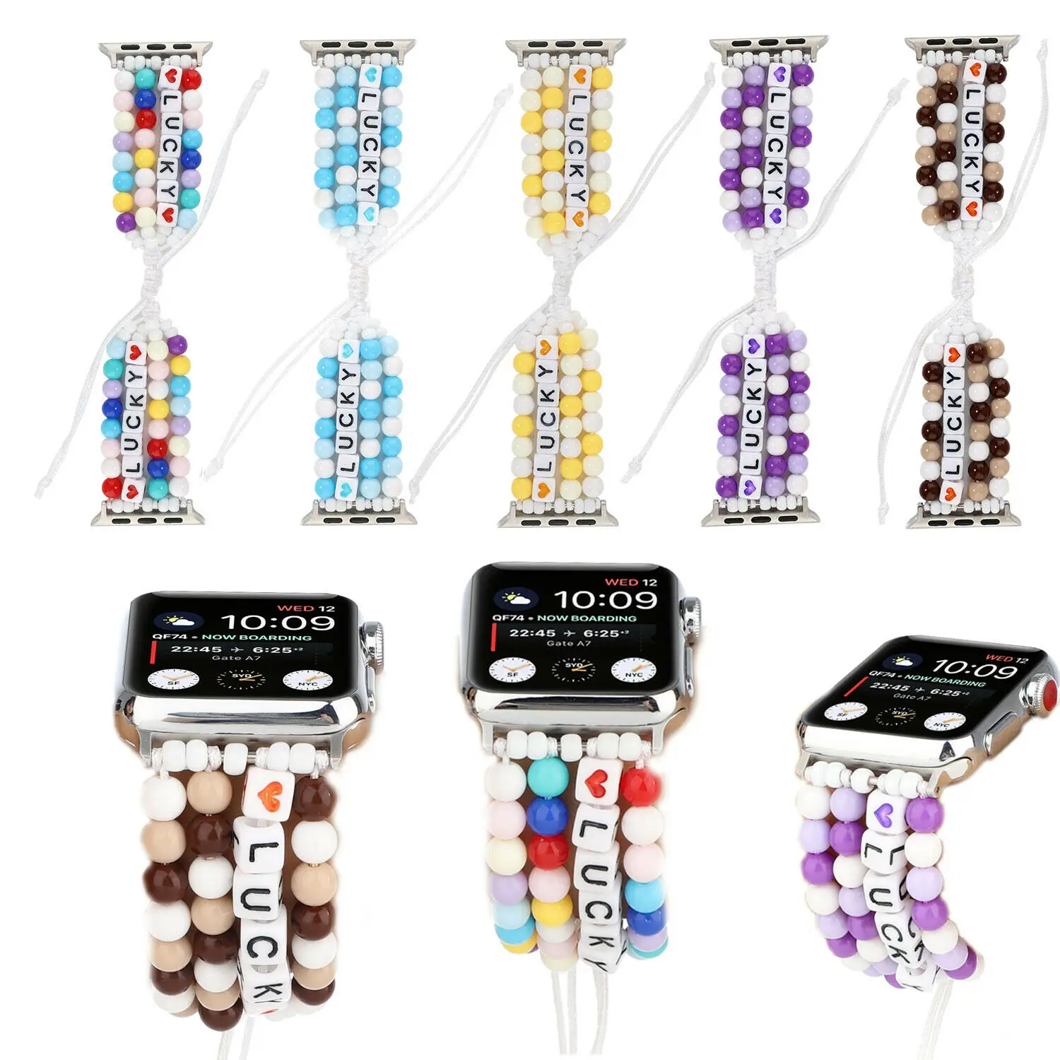 

Women Jewelry Strap For Apple Watch Band Series 1 2 3 4 5 Colorful Lucky Beads Bracelet For iWatch 44mm 42mm 40mm 38mm