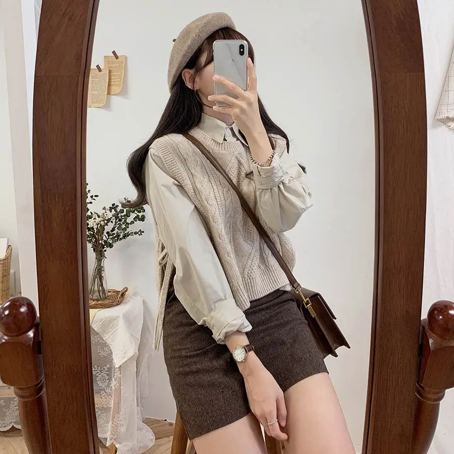 Женский свитер жилет пуловер вязаный без рукавов для девочек свободный