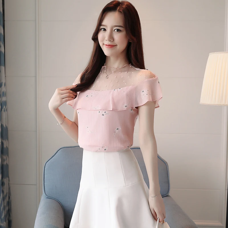 Корейская мода шифоновые блузки женские кружевные лоскутные рубашки топы