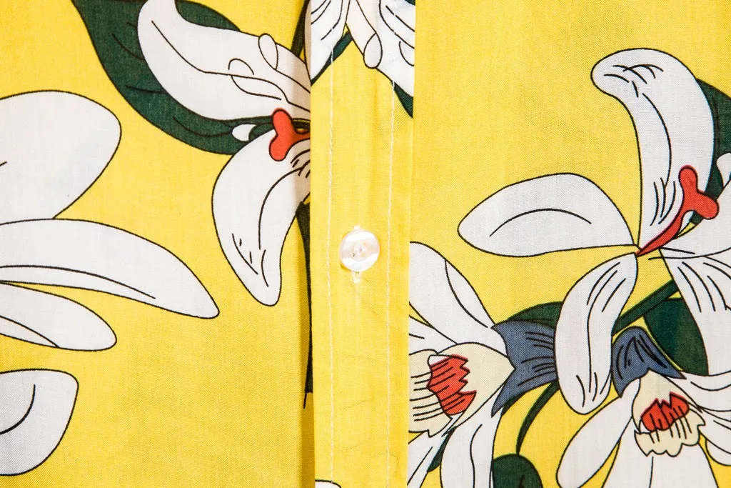 Мужская гавайская рубашка с принтом желтая Повседневная Блузка короткими