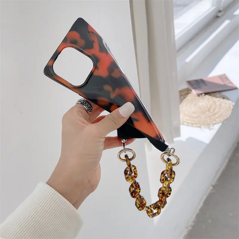 Винтажный чехол для телефона с янтарным леопардом и браслетом кристаллами iphone 13
