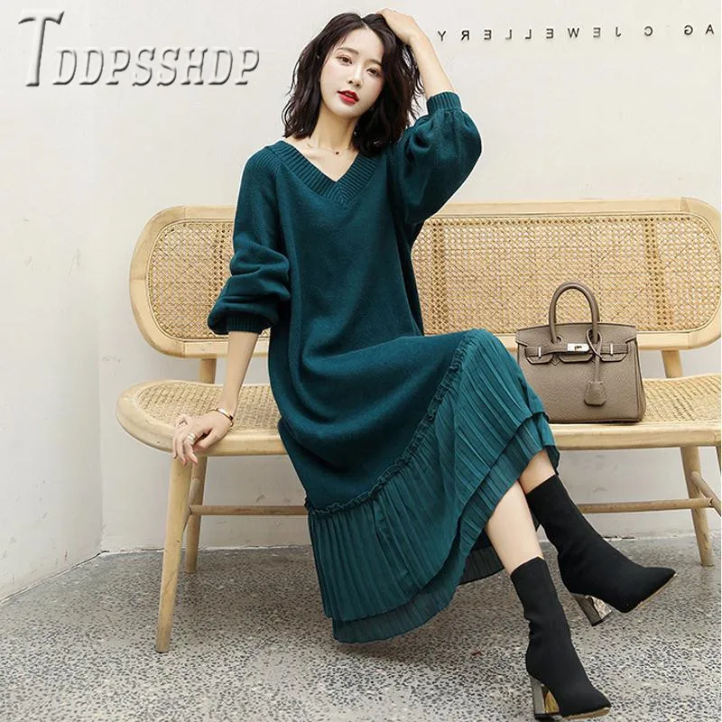 Женское Свободное платье с v образным вырезом вязаное зимнее 2019|Женские платья| |