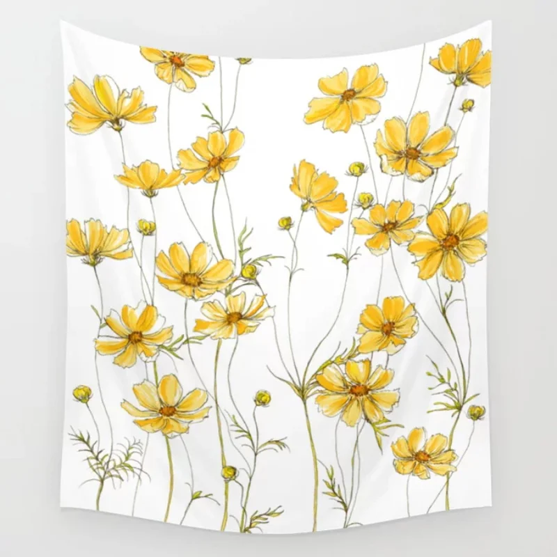 

Yellow Cosmos Flowers Tapestry Wall Hanging Kawaii Tapestry Bedspread Room Wall Decor Bedside Layout Room Decoration