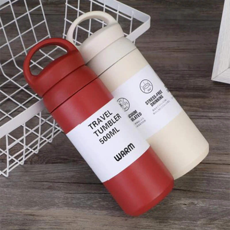 

50pcs/Lot Coffee Mug With Handle Lid Thermos Flask Stainless Steel Double Wall Insulated Drinking Bottle Gift For Man