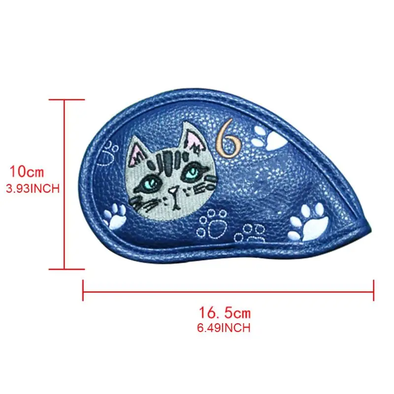 

9 Pcs Portable Golf Club Headcovers Cute Cartoon Cat Pattern PU Waterproof Fairway Hybrid Putter Cover Set Vintage