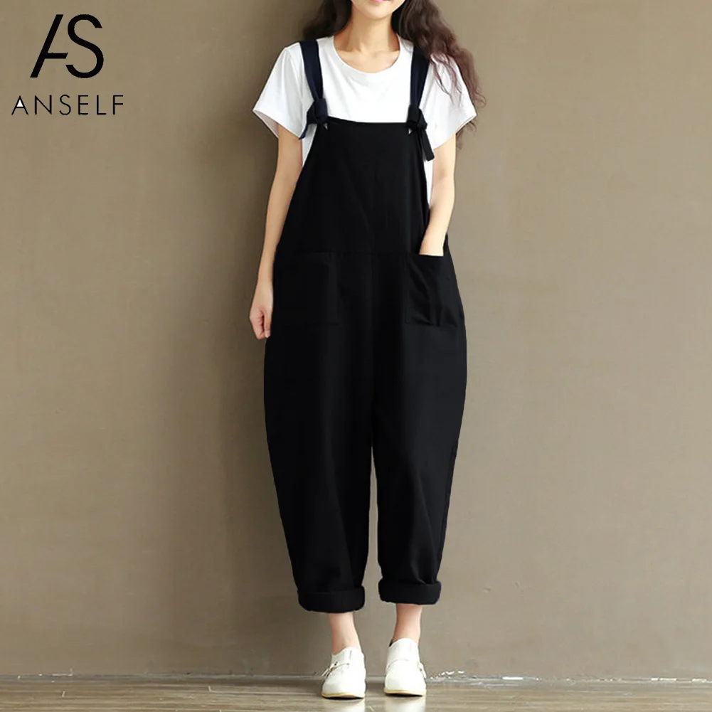 Женский винтажный комбинезон без рукавов Anself Свободный с широкими штанинами на