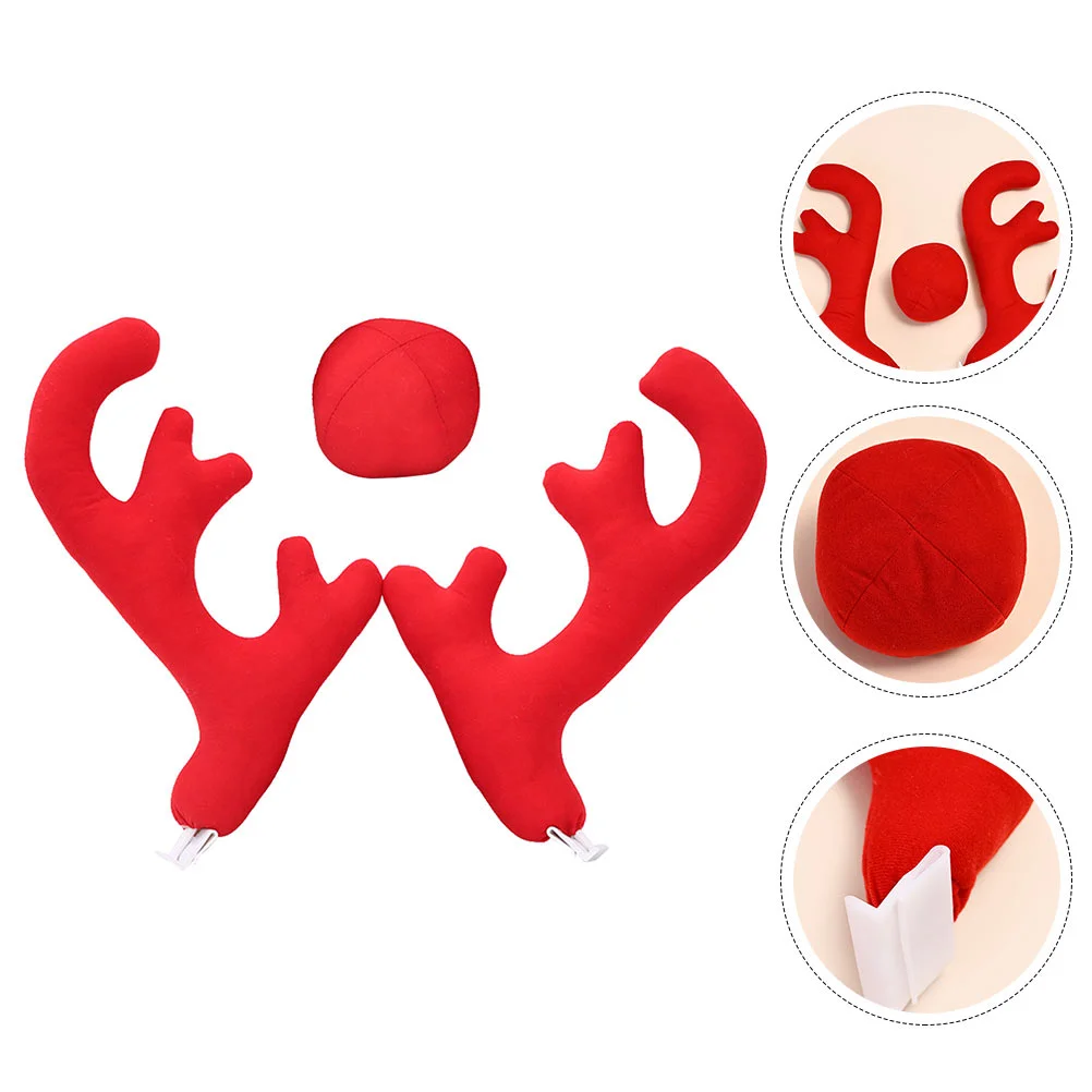 

1 Set of Xmas Auto Decor Car Deer Antlers Nose Xmas Ornaments for Decor