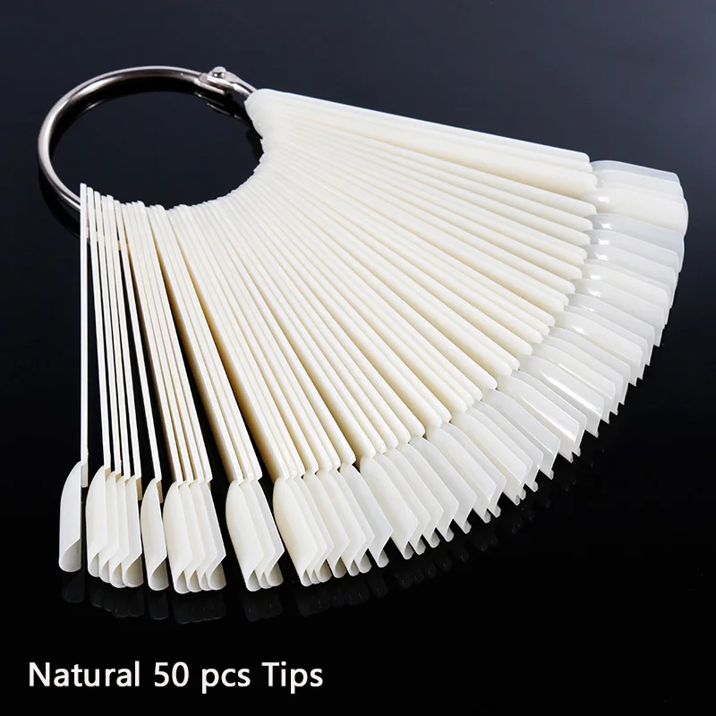 Natural 50 PCS Накладные ногти веер для дизайна ногтей дисплей натуральный черный прозрачный лак для ногтей образец пластикового тренировочного маникюрного инструмента образец - Color: Natural 50 PCS