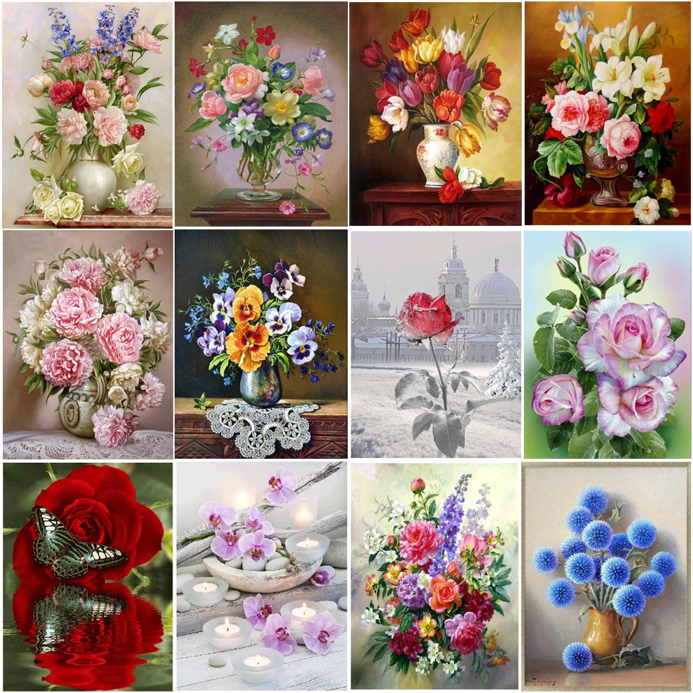 

5D алмазная живопись, цветок, тюльпан, искусственные бриллианты, роза, пион, лилия, магнолия, украшение для дома, узор ручной работы, Новогодни...