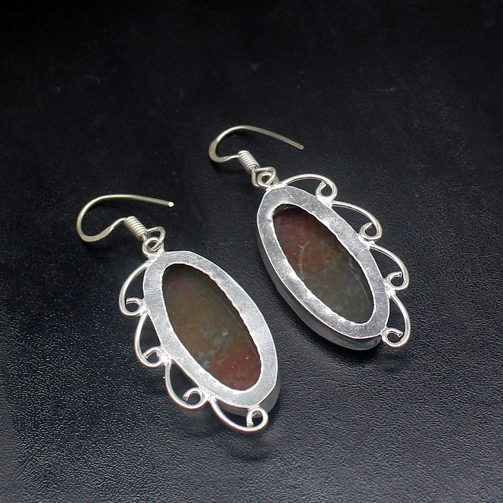 Gemstonefactory Big Promotion Unique 925 Silver Natural Ocean Jasper Women Ladies Gifts Dangle Drop Earrings 20211838 |